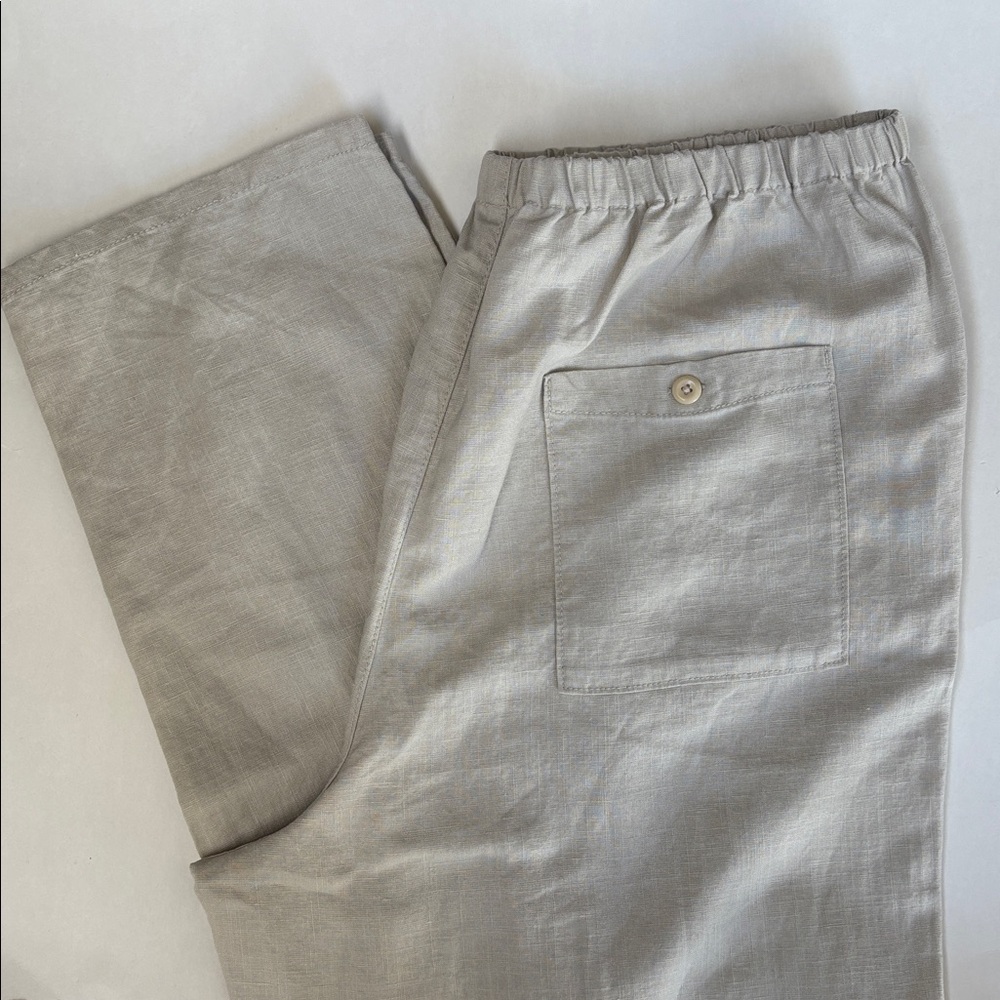 J Crew Linen Tan‎ Beige Pull On Pants Beach Women’s Size Large Tall